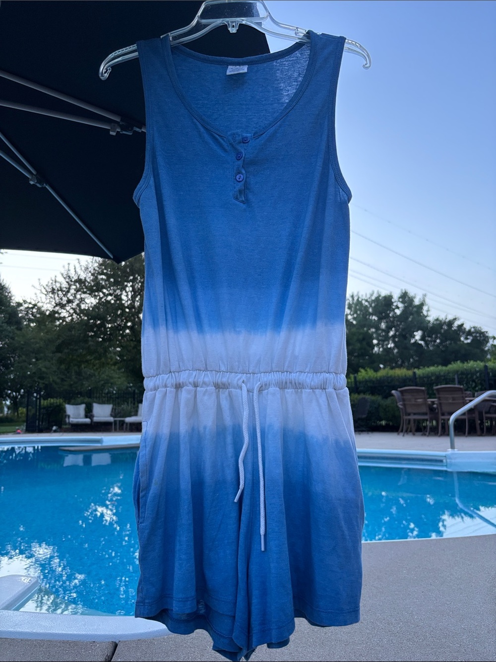 Cotton Sleeveless Ombré Tie Dye Shorts Romper Cover Up Pockets Elastic Waist M L